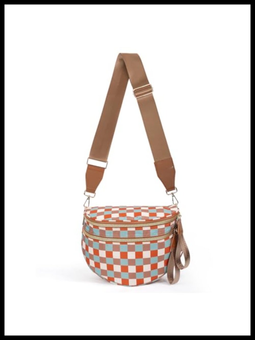 Checkered Crossbody Bag Water-Resistant Nylon Adjustable Strap Fanny Pack